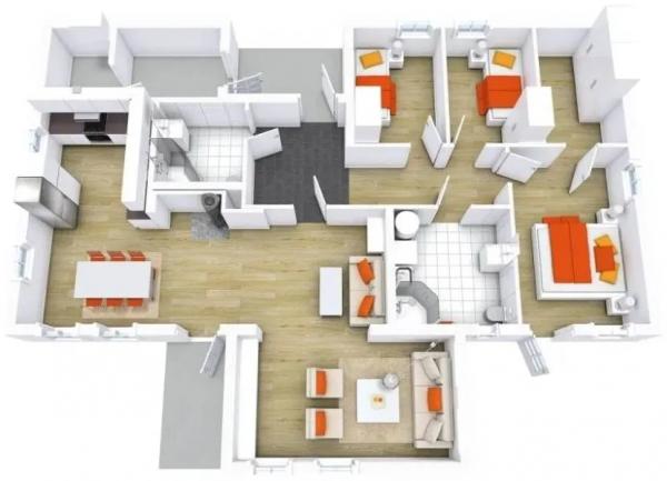 Планировка одноэтажного дома с 3 спальнями: как сделать ее оптимальной Планировка одноэтажного дома с 3 спальнями: как сделать ее оптимальной