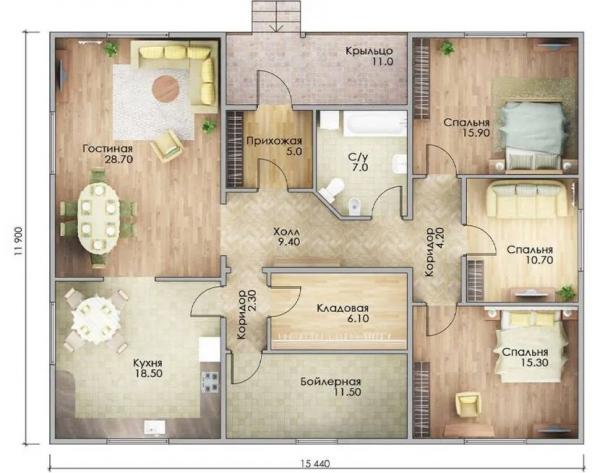 Планировка одноэтажного дома с 3 спальнями: как сделать ее оптимальной Планировка одноэтажного дома с 3 спальнями: как сделать ее оптимальной